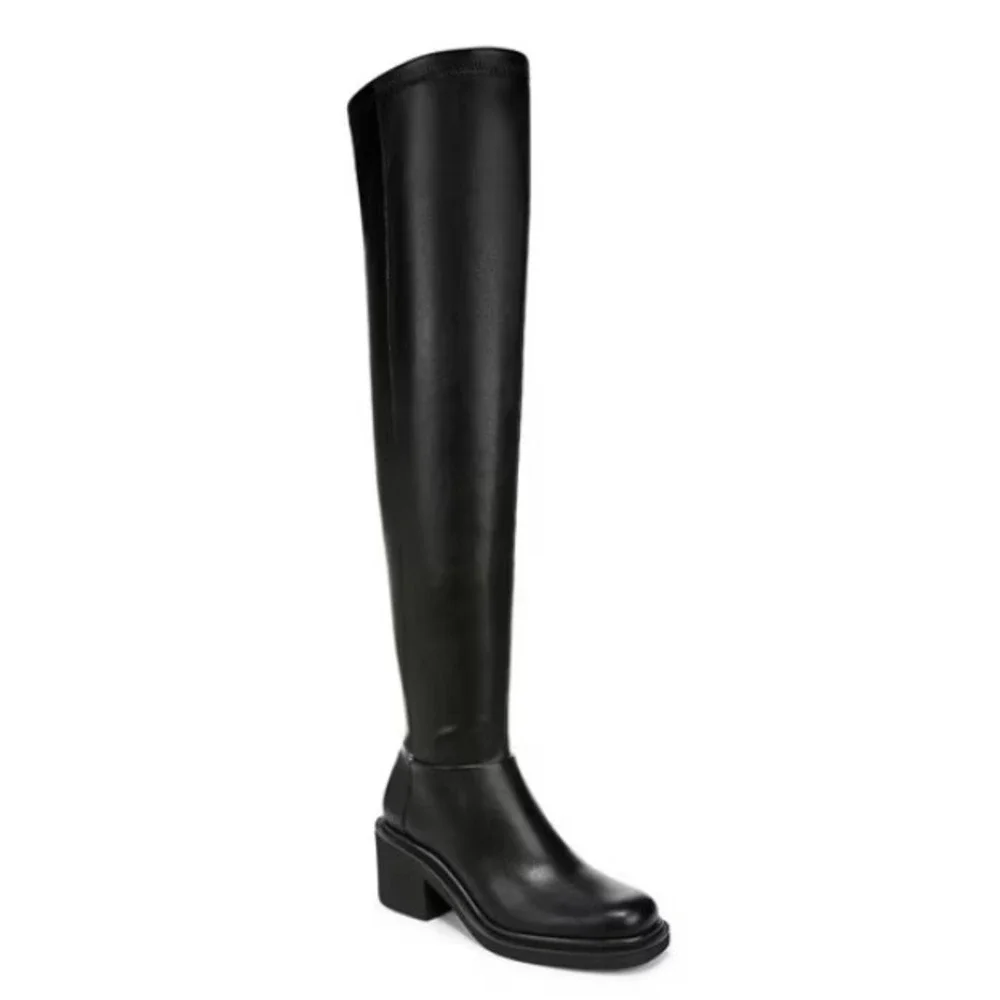 Franco Sarto Kelly Over The Knee Boots Black Chunky Heel‎ Side Zip Women 8.5 NEW